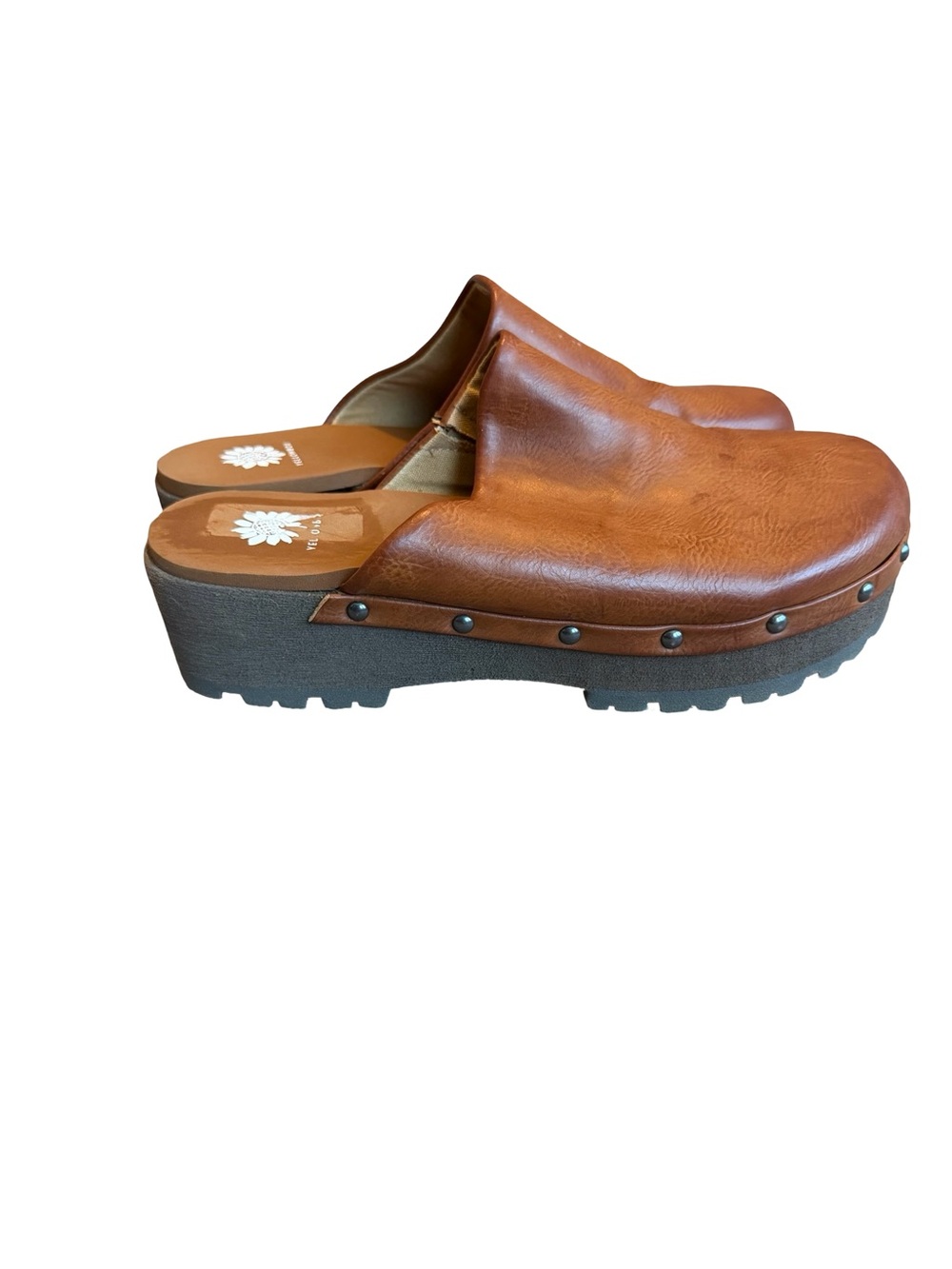Yellow Box Renata Brown Backless Clogs Vegan Leather Studs Comfort Size 8.5